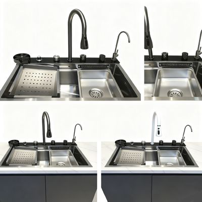 kwaliteit  Customized Premium Cup Washer Integrated Hand-Polished 304/316 Stainless Steel Kitchen Sink with 250-300mm Bowl Depth and 1.2-2.0mm Panel Thickness fabriek