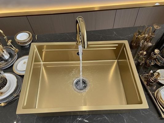Goede prijs Luxe goudkleurige SUS304 roestvrijstalen vierkante spoelbak met efficiënt afvoersysteem online