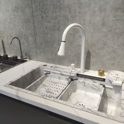 Goede prijs Bovenmontage / Inbouwspoelbak Wit Multifunctionele Keuken Spoelbak Dubbele Spoelbak Bovenmontage Roestvrij Staal | Aangepaste Staaldikte Beschikbaar | Aangepaste Bekkdiepte Beschikbaar | Roestvrij & Corrosiebestendig online