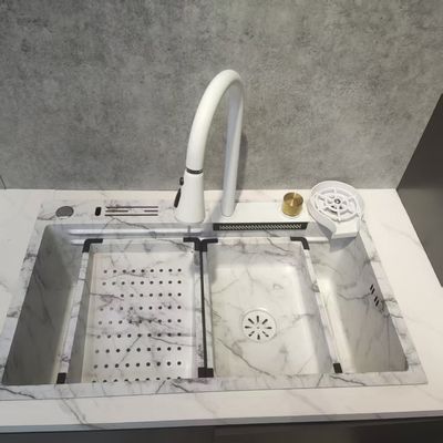 Witte multifunktioneel keukensink met dubbele schaal met bovenkant van roestvast staal