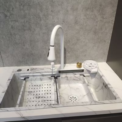 Witte multifunktioneel keukensink met dubbele schaal met bovenkant van roestvast staal