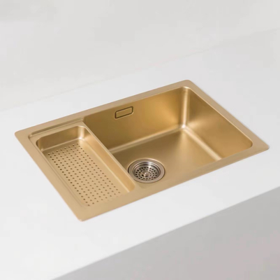 Goud getinte SUS304 roestvrij staal keukenwasbak met afvoerbord