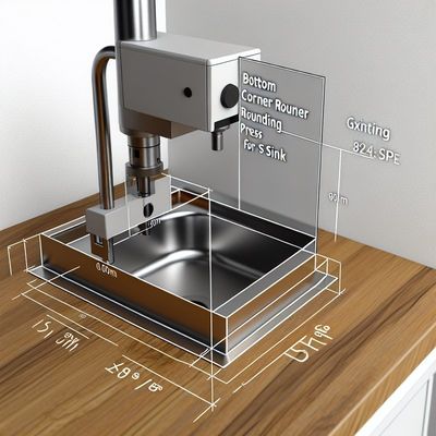 Pers voor het afronden van de onderste hoeken van spoelbakken