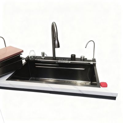 Keukensink met hoge boogkraan uit roestvrij staal