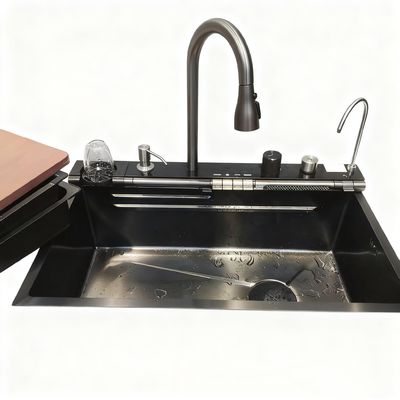 Keukensink met hoge boogkraan uit roestvrij staal