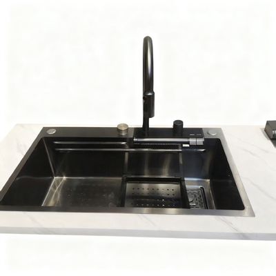 Goede prijs 800 mm dubbelbakke roestvrijstalen keukensinkset met hoge boog kraan voor moderne keukens. online