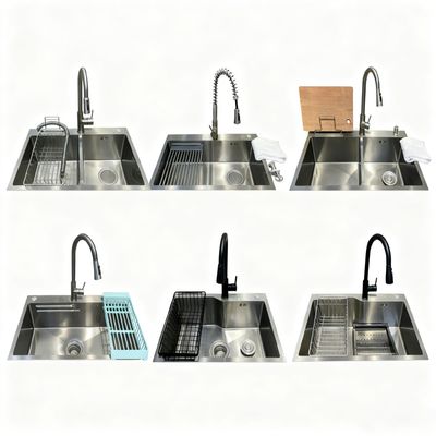 Goede prijs Handgemaakte geborstelde, nauwkeurig gepolijste 304/316 roestvrij staal ondergrondse keukenwasbak met een of twee schaal online