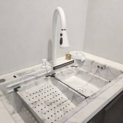 Handgemaakte kookplaat van roestvrij staal met thermostatische douche, voedselkwaliteit 304/316 en verdiepte enkele schaal