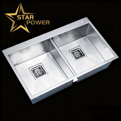 STAR POWER 304SS Premium Verdikte Handgemaakte Dubbele Spoelbak Keuken Wastafel met Voedselveilig Roestvrij Staal