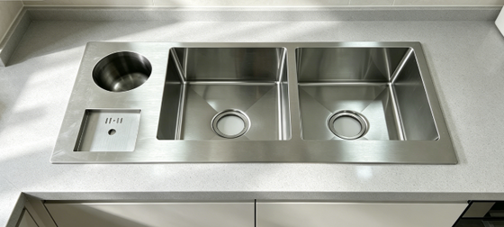 Goede prijs Onderbouw gootsteen 304 roestvrij staal werkstation dubbele spoelbak gootsteen | Hand geborstelde onderbouw spoelbak met complete accessoires voor renovatie van residentiële en commerciële keukens | Aangepaste spoelbakdiepte beschikbaar | Aangepaste staaldikte beschikbaar online