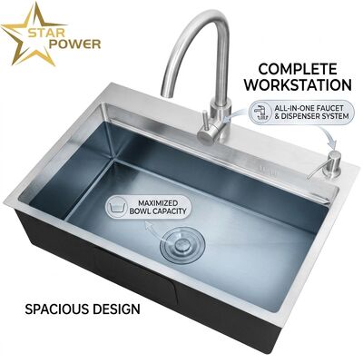 Goede prijs Top Mount / Drop-in Keukensink 316 Roestvrij staal gelijk Double Bowl Keukensink Nano-gecoat Drop-In 800mm 220mm Diepbekken Aanpasbare bekkendiepte beschikbaar Aanpasbare stalen maat online