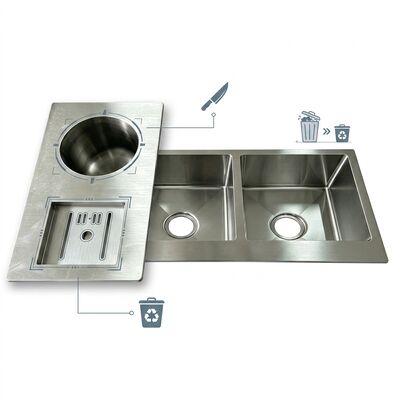Goede prijs Kookbak met spoelinstallatie / inzet Kookbak met spoelinstallatie 304 Roestvrij staal Hoofd- en Hulpbak Kookbak met spoelinstallatie PVD Gewerenmetal 600 mm 9 inch diepe wasbak Aanpasbare wasbak diepte beschikbaar Aanpasbare stalen maat beschikbaar online
