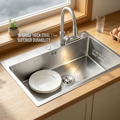 Goede prijs Brushed 18-Gauge 304 Stainless Steel Single Bowl Kitchen Sink Undermount 1000mm 300mm Extra-Deep Basin online