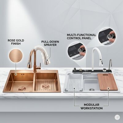 Goede prijs Honeycomb Nano Coating Scratch-Proof Easy-Clean 304 Stainless Steel Kitchen Sink Double Bowl 800mm 250mm Deep online