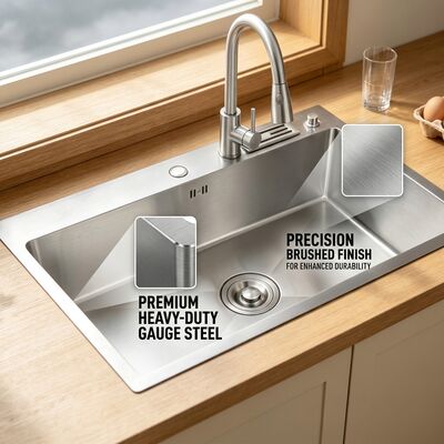 Goede prijs Commerciële Zware SUS304 Roestvrijstalen Aanrecht Drop-In 800mm 250mm Diepe Wastafel Met Enkele Kom online
