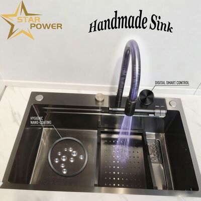 Goede prijs Matte Black Nano-Coated 304 Stainless Steel Kitchen Sink Undermount Double Bowl 750mm 230mm Deep Basin online