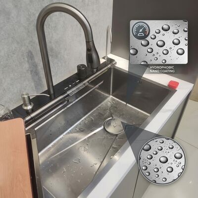 Goede prijs Bionische Lotusblad Nano Oleofobe Handgemaakte 316 Rvs Aanrecht Enkele Kom 800mm 220mm Diepe Wastafel online