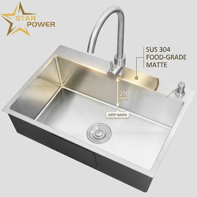 Goede prijs Voedsel-kwaliteit 304 SS Dubbele kom keuken wastafel met mat oppervlak en 250 mm diep wasbekken online