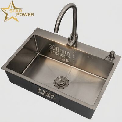 Goede prijs 18-Gauge 304 SS Keuken wastafel met PVD-afwerking en 300 mm extra diepe hoofd- en hulptank online