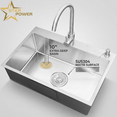 Goede prijs 304 roestvrijstalen dubbele spoelbak, mat oppervlak, topmontage, 600 mm, 9 inch diepe wastafel online
