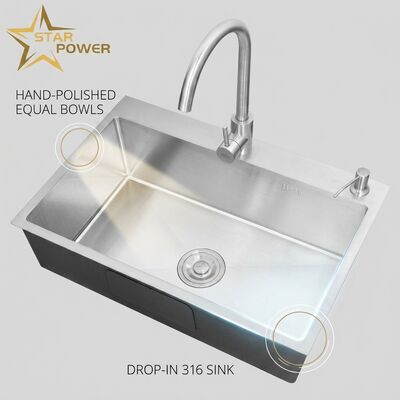 Goede prijs SUS304 Roestvrij staal gelijk dubbel kom keuken wasbak met de hand gepolijst drop-in 700mm 10 inch extra-diep wasbak online