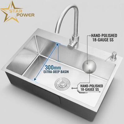 Goede prijs 18-Gauge 304 SS Single Bowl Kitchen Wasbak Chroomgeplatte ondergrond 1000mm 300mm Extra-diep Basin online
