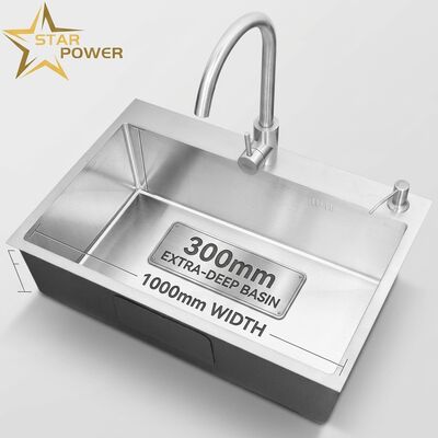 Goede prijs 18-Gauge 304 RVS Enkele Kom Keuken Zink Geborsteld Onderbouw 1000mm 300mm Extra-Diepe Spoelbak online