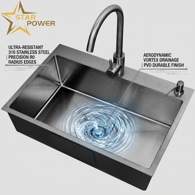 Goede prijs Inbouw / Verzonken Keuken Zink 316 Roestvrij Staal Hoofd & Hulp Spoelbak Keuken Zink Gunmetal PVD Inbouw 800mm 220mm Diepe Spoelbak | Aangepaste Spoelbakdiepte Beschikbaar | Aangepaste Staaldikte Beschikbaar online