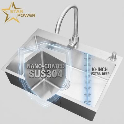 Goede prijs Top Mount / Drop-in Keukensink SUS304 Roestvrij staal gelijk dubbel kom Keukensink Nano-gecoat Drop-in 700mm 10 inch extra-diepe wasbak online