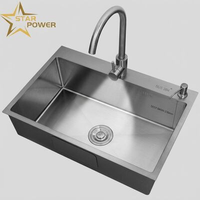 Goede prijs Kookbak met spoelinstallatie / inzet Kookbak met spoelinstallatie 304 Roestvrij staal Hoofd- en Hulpbak Kookbak met spoelinstallatie PVD Gewerenmetal 600 mm 9 inch diepe wasbak Aanpasbare wasbak diepte beschikbaar Aanpasbare stalen maat beschikbaar online
