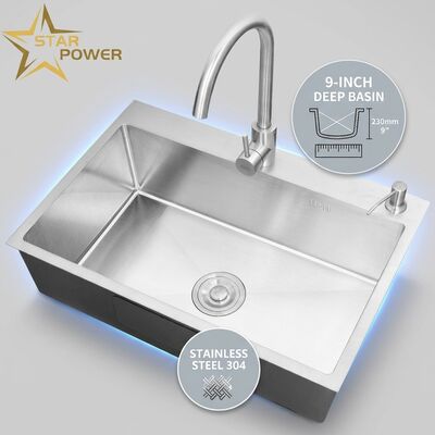 Goede prijs Hoofdmontage / Drop-in keuken wastafel 304 roestvrij staal dubbele schaal keuken wastafel Mat oppervlak Hoofdmontage 600mm 9 inch diep wastafel beschikbaar online