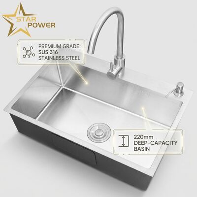 Goede prijs Inbouw / Verzonken Keuken Zink 316 Roestvrij Staal Hoofd & Hulp Spoelbak Goudkleurig Inbouw 800mm 220mm Diepe Spoelbak | Spoelbakdiepte Op Maat Beschikbaar | Staaldikte Op Maat Beschikbaar online