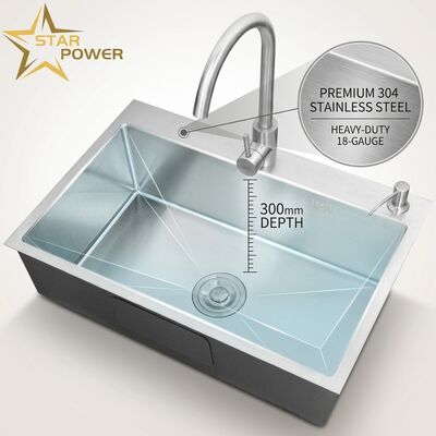 Goede prijs Top Mount / Drop-in Kitchen Wasbak 18 Gauge 304 SS Double Bowl Kitchen Wasbak Gepolijst Top-Mount 1000mm 300mm Extra-Deep Basin online