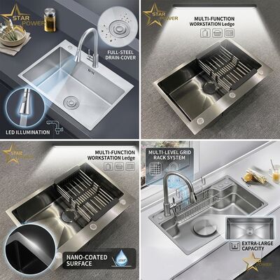 Goede prijs Geborsteld 304 roestvrij staal 18 Gauge Ondergrondse Keuken Werkstation Wasbak, Single Bowl X Groove Fast Drain Design online