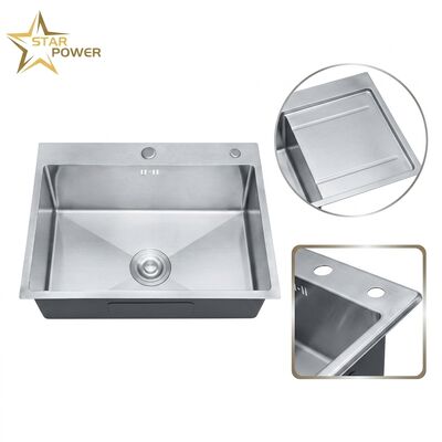Goede prijs Gepoetste 304 roestvrij staal wasbak 25x22 inch, diep bekken, ingebouwde afvoerplank online