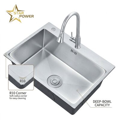 Kwaliteit 25x22 inch drop-in keuken wasbak 304 roestvrij staal Single Bowl 18 Gauge Nano antibacteriële coating fabriek