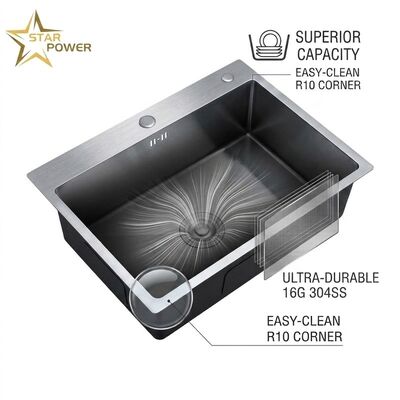 Goede prijs 16 Gauge 304 Stainless Steel Deep Single Bowl Kitchen Sink Drop-in 33x22 Inch 10 Inch Basin Brushed Finish online