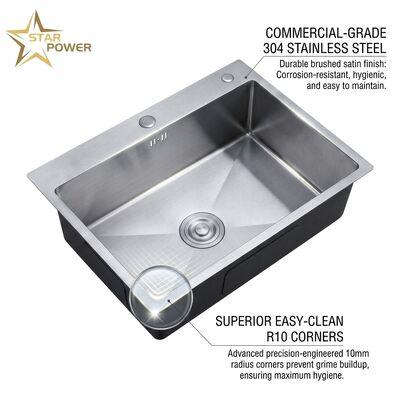 Goede prijs 16 Gauge 316 Stainless Steel Deep Single Bowl Kitchen Sink Drop-in 30x18 Inch 10 Inch Basin Brushed Finish online