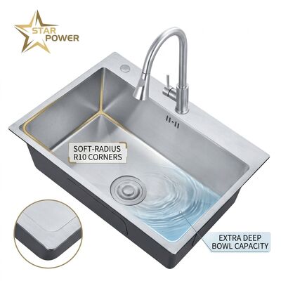 Goede prijs Drop-In 27x18 Single Bowl Kitchen Sink SUS304 Handmade 22 Gauge Deep Basin online