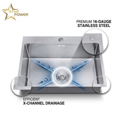 Goede prijs 30 Inch Overmount Single Bowl Kitchen Sink 18 Gauge with Integrated Drainboard online